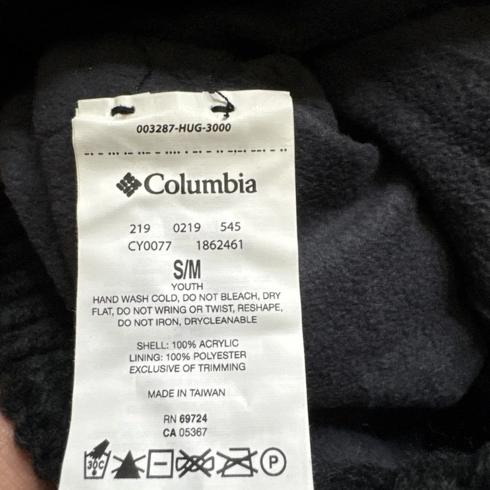 Columbia Youth SM Beanie Black Pink White Striped‎ Fleece Lined Knit Hat CY0077